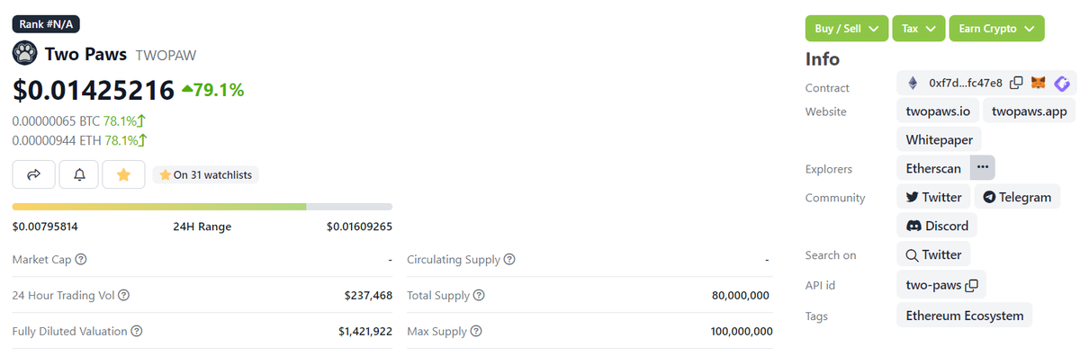 TwoPawsDefi's tweet photo. Now you can find us on @coingecko 
https://t.co/V5nK8yys6d

We're just getting started, join us https://t.co/Q3ie2JBdMy
#TWOPAW $TWOPAW https://t.co/Fc2HyacUA9