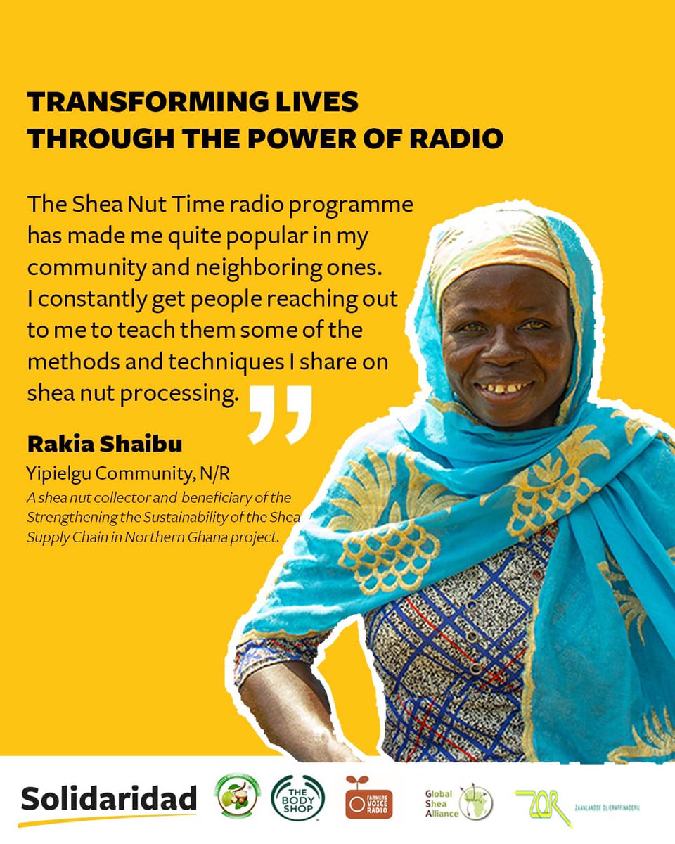 The #Shea project, funded by <a href="/NLEnterprise/">NL Enterprise Agency</a> and implemented by <a href="/Solidaridad_wa/">Solidaridad West Africa</a> &amp; partners in northern Ghana, is using #radio as a tool to improve the livelihoods of shea nut collectors and processors, even in the most remote areas. 
#WorldRadioDay2023