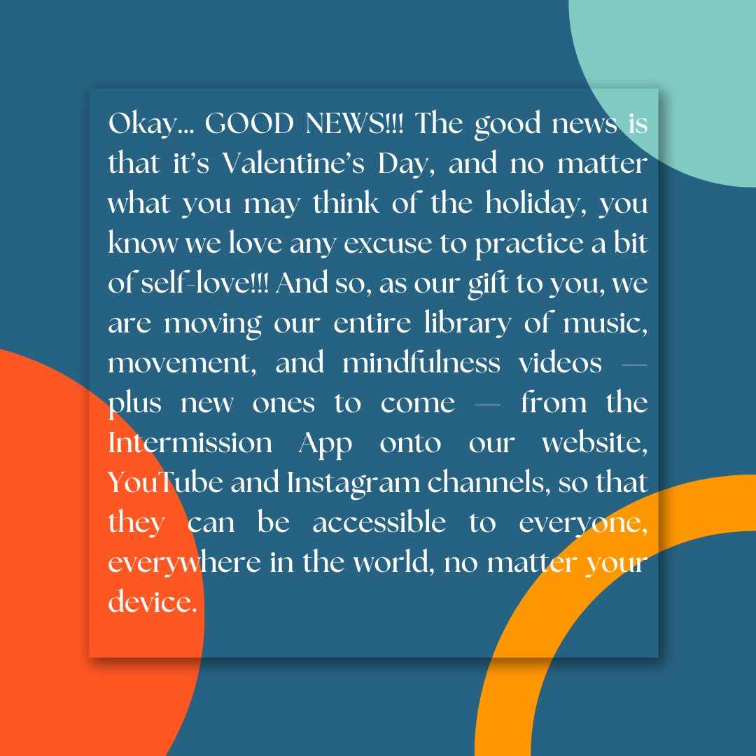 IntermissionSR's tweet photo. A wee update… we’ve missed you, Intermission Fam! ♥️

Subscribe to our YouTube channel for dozens of free #musicmovementmindfulness videos… so you can #takeanIntermission with us anytime, anywhere, from any device!
https://t.co/VVYQYU8jZJ

love,
@afroviolinist and @ElenaUrioste https://t.co/Qfcki2L6TM