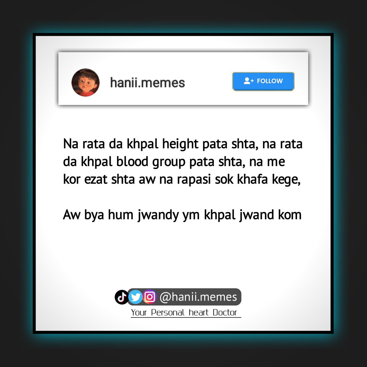 haniimemes's tweet photo. I'm just living bro 😍
@haniimemes
#haniimemes
Like comments and share
.
#dailymemes #dailypost #regularmemes
#pashto #pashtomemes #pathan #memes😂 #pashtoon #memerlife #meme #memes #funny #dankmemes #memesdaily #funny https://t.co/KK92633tLf