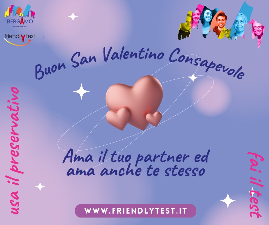 friendly_test's tweet photo. 💖Festeggia #SanValentino in modo consapevole, per te e per il tuo partner. 💖
Prenota con la #FriendlyAPP il tuo appuntamento al #CheckPointBG per il #FriendlyTest, rapido, anonimo e gratuito per #HIV #HCV e #Sifilide.
#BergamoFTC #Salute #Bergamo https://t.co/pEaChsK0m8