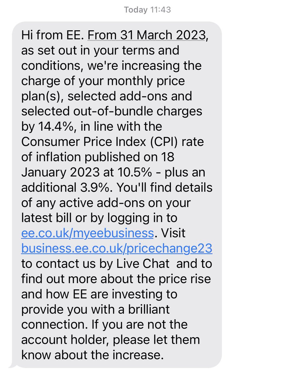 Wow. Thanks <a href="/EE/">EE</a>!

14.4%; 3.9% above inflation … I’m sure every single percentage point of that is one where you weighed up carefully whether you could absorb the cost more easily than hard-pressed business owners!