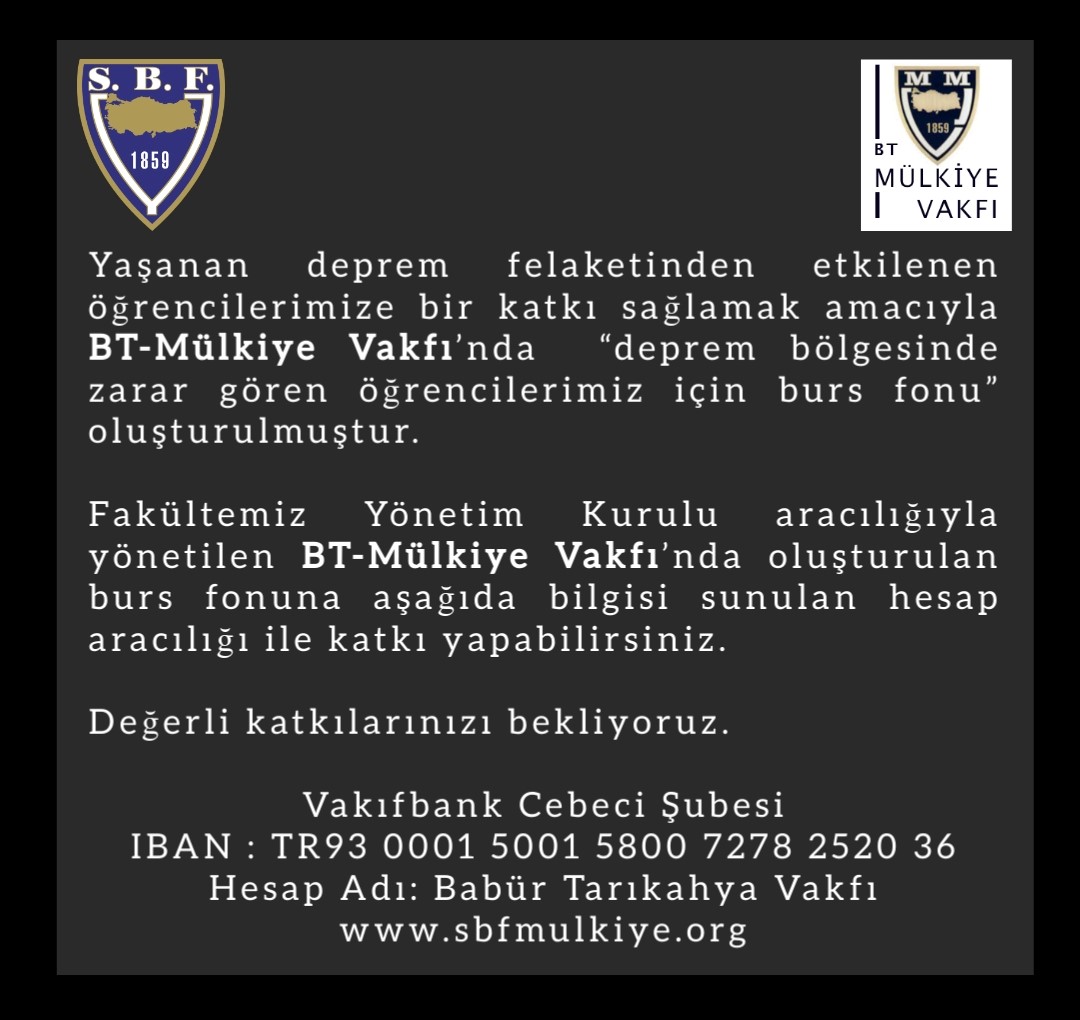 AUSBFM's tweet photo. BT-Mülkiye Vakfı’nda (https://t.co/XbJquxc1x8) “deprem bölgesinde zarar gören öğrencilerimiz için burs fonu” oluşturulmuştur.
Vakıfbank Cebeci Şubesi
IBAN : TR93 0001 5001 5800 7278 2520 36
Hesap Adı: Babür Tarıkahya Vakfı https://t.co/pAhCjvl12t