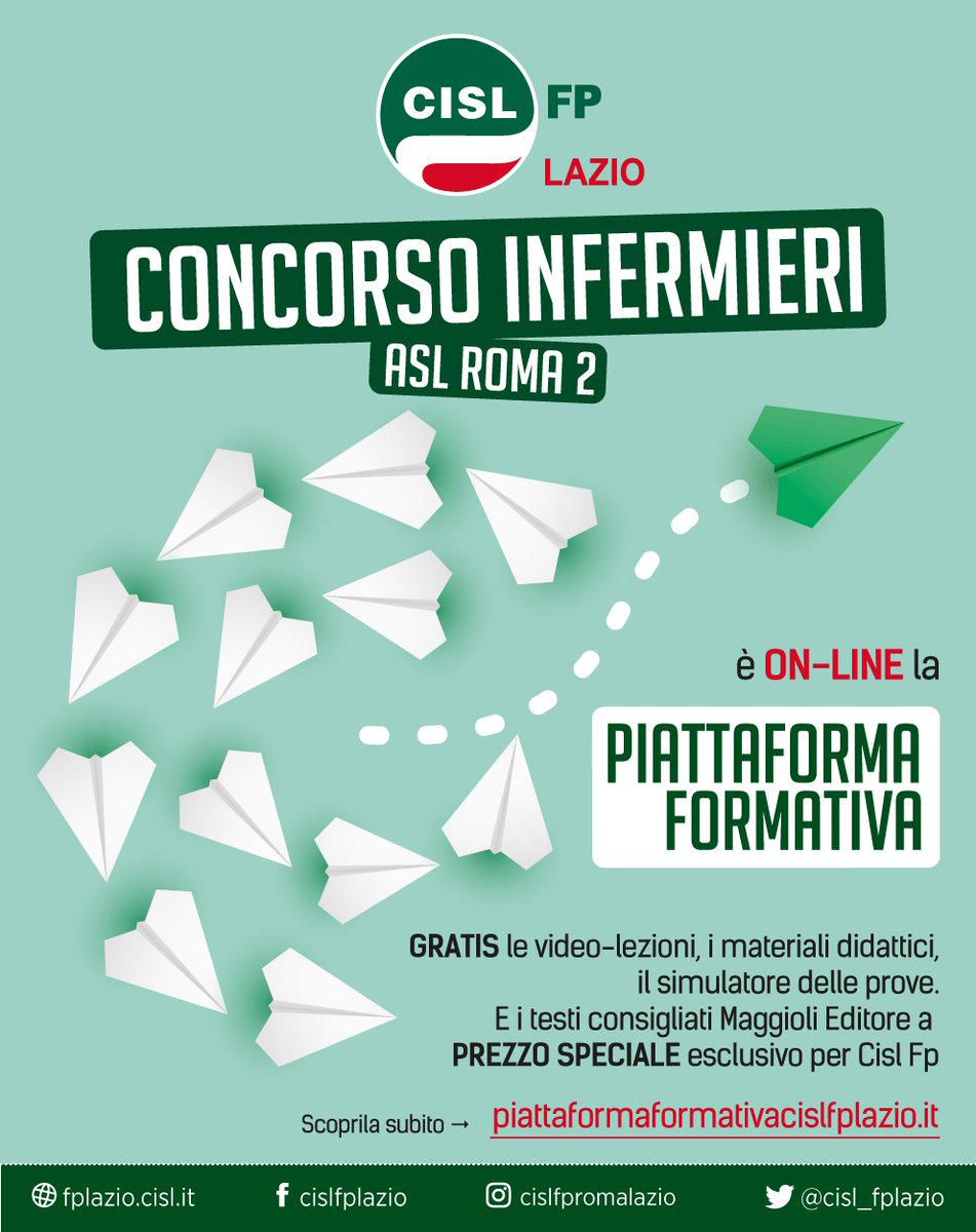 cisl_fplazio's tweet photo. 💥🟢🟢🟢#Concorso #Infermieri #AslRoma2: online il #corso

Nella #PiattaformaFormativa @cisl_fplazio: 
#videolezioni, #materiale didattico, #simulatore delle prove e testi consigliati @MaggioliEditore 

👉 Accedi o registrati è #gratis: https://t.co/66XPrq3mT2

#ilmiolavorovale https://t.co/pnG4m7Bq4C