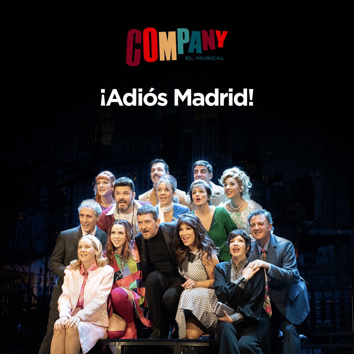 COMPANY: FIN DE GIRA MADRID 🎭

El clásico de Sondheim, dirigido y protagonizado por <a href="/antoniobanderas/">Antonio Banderas</a>, dice hoy adiós a Madrid. 

Función tras función, ha conquistado al público del @teatroalbeniz, llevándolo al Nueva York de los 70. 

¡Gracias por tan magnifica acogida! 🙌
