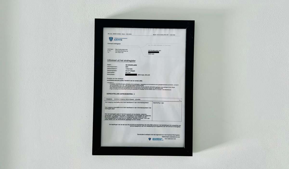 Tien jaar geleden werd ik aangeklaagd voor het melden van een kwetsbaarheid in een Belgisch bedrijf. 
Vanaf morgen is België het eerste land ter wereld waar testen zonder toestemming niet langer strafbaar is. Mooi moment om mijn 'strafblad' in te kaderen!

Meer nieuws morgen!