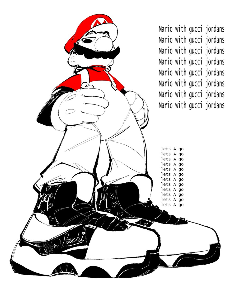 The_Hydroxian's tweet photo. Mario with gucci jordans https://t.co/0xFNG9fFuR