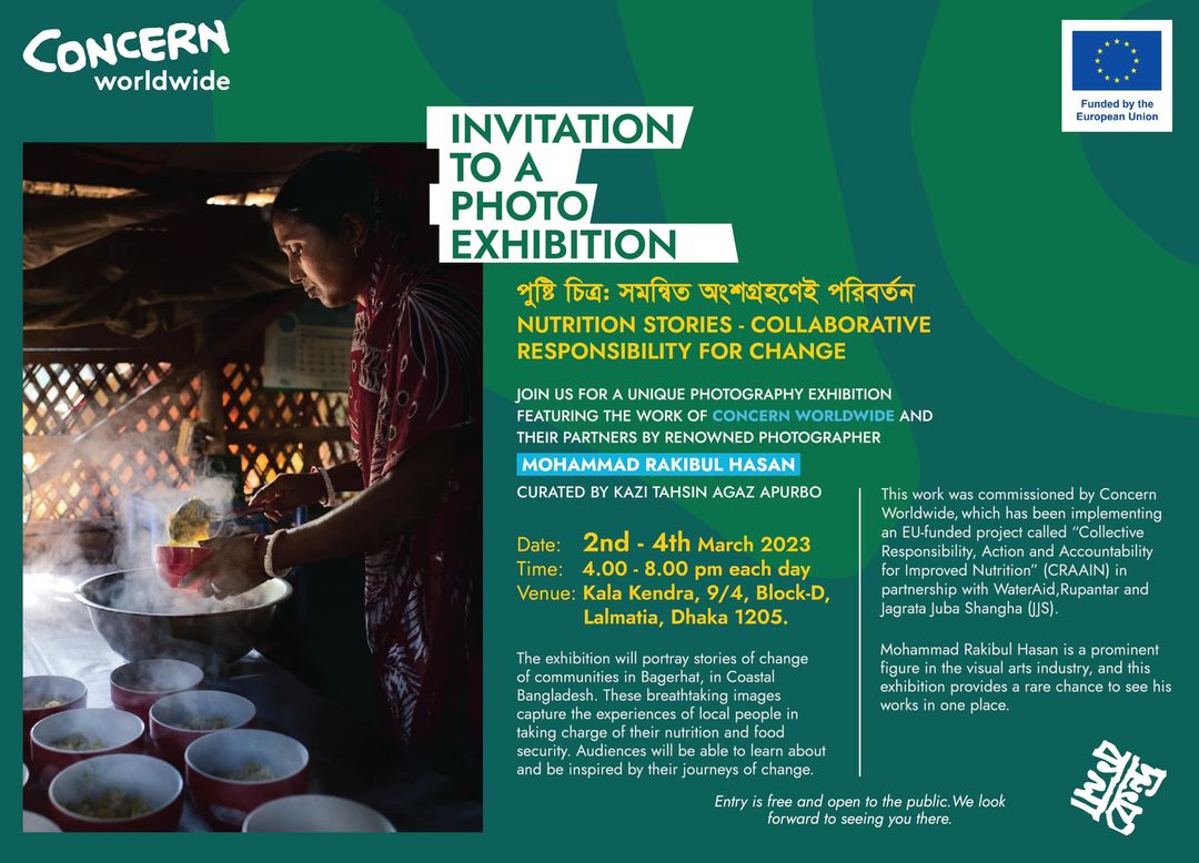 BdConcern's tweet photo. Join our Photo Exhibition ,   2nd- 4th March 
#Nutrition Stories: collaborative responsibility for change"    
at Kala Kendra,  Lalmatia, Dhaka @EUinBangladesh @WaterAidBD @concernwwus @ConcernUK 
👇 
https://t.co/kclopsG8KF https://t.co/bEZx50POev