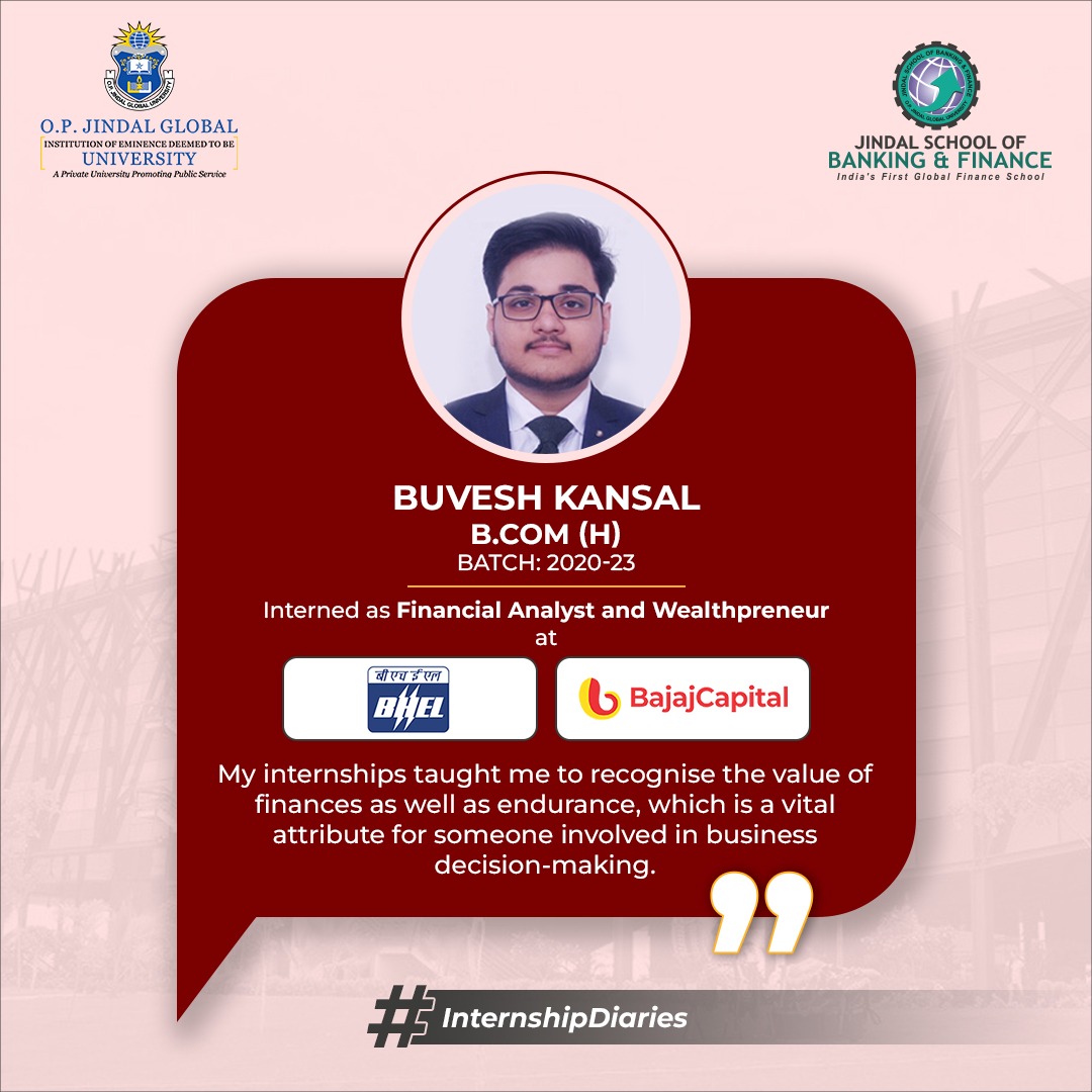 jsbfjgu's tweet photo. JSBF’s Buvesh Kansal from https://t.co/4YCkwNYVjN. (Hons.), Batch of 2020-23 received exciting opportunities to
intern at two #renowned companies- @BHEL_India and Bajaj Capital, as he pursued his #education. 
Admissions Open for 2023
Apply Now: https://t.co/4C4PATmAe1
#JSBF https://t.co/FV3N66p7ol