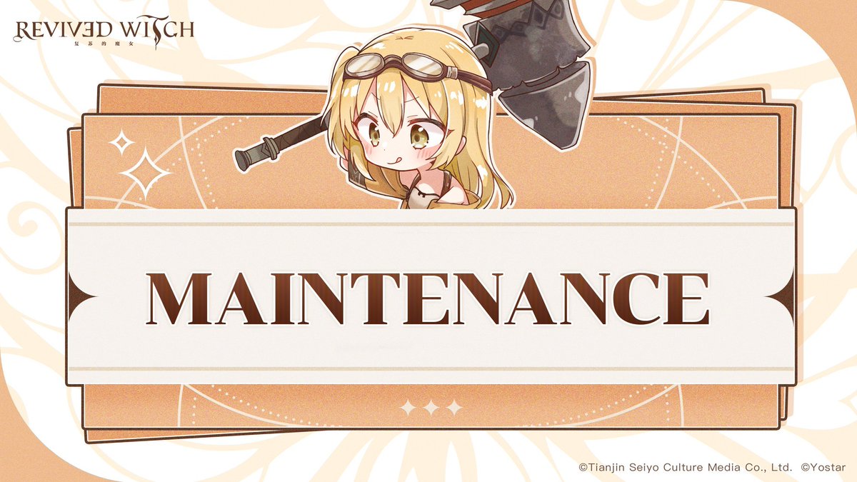 Revived Witch Official (@revivedwitchen) on Twitter photo Dear Master, due to technical issues, we need to extend the maintenance time. We are deeply sorry for the inconvenience it may cause. Any changes will be announced on our social platforms.
#RevivedWitch #Yostar Dear Master, due to technical issues, we need to extend the maintenance time. We are deeply sorry for the inconvenience it may cause. Any changes will be announced on our social platforms.
#RevivedWitch #Yostar