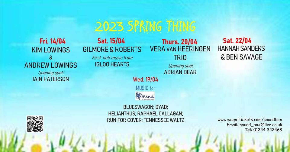 We can't wait for spring and for amazing line-up of gigs hosted by @SoundBox27_Rose 💛💚💙💜including a fabulous charity evening in support of @MindCharity Tickets available from wegottickets.com/Soundbox @WeGotTickets @WhatsOnNW @WhatsonCheshire