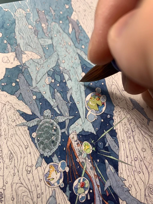 さぁ今夜も海の絵!#孝夫印画No44メイキング(ご予約済み原画) 
