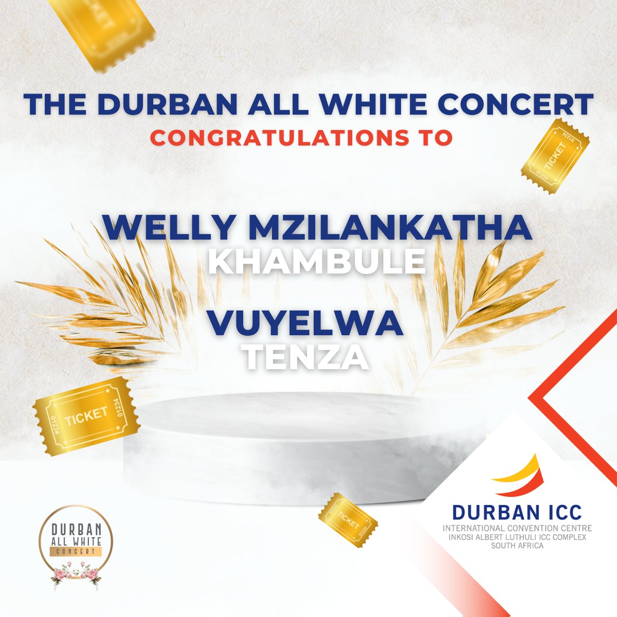 DurbanICC's tweet photo. Congratulations to Welly Mzilankatha Khambule & Vuyelwa Tenza. You have just won yourself tickets to the All White Party. Please check your DM’s for further communication.
#winner #competitionclosed #allwhiteparty https://t.co/b0cMDFaRCL