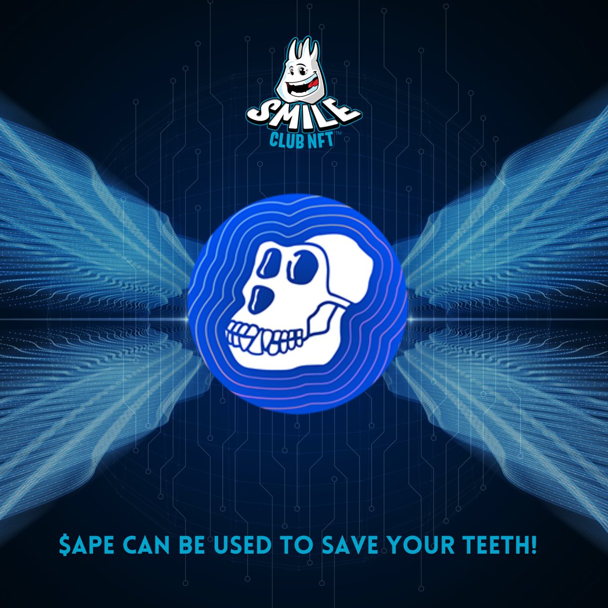 SmileClubNFTs's tweet photo. You can now use $APE coin on dental products @ https://t.co/V9u4k2mjy1 
🦷🤝🏼🦍 
Fill your bags, $APE pump incoming. 

NFA. DYOR.
#BAYC #MAYC https://t.co/ngJkggGiIA