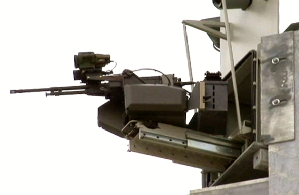 UnseenOps's tweet photo. TRAP T-360-FS, a security system consisting of a remote gun concealed in an armoured box (Preventing it being disabled by sniper fire). Exact locations are unknown but they've been in use by the National Nuclear Security Administration and the DOD since the 2000's. https://t.co/LpW5pLL26O