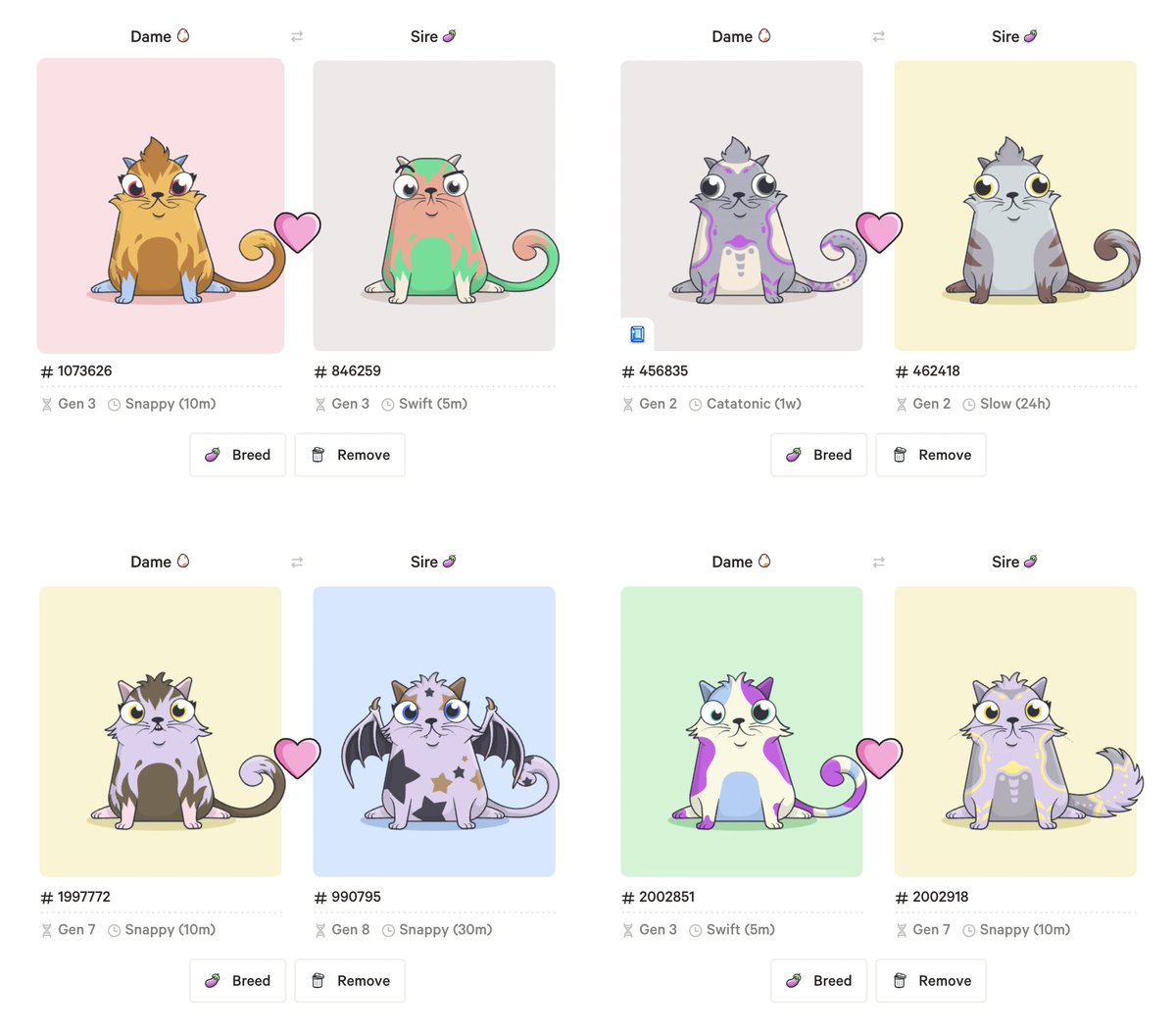 CryptoKitties's tweet photo. To celebrate #ValentinesDay our new feature "Breeding Pairs" allows breeders to save up to 10 of their favorite kitty couples that just can't get enough of each other.

#NFTs #CryptoKitties 💞🐾😼 https://t.co/TlkjFHkvhE