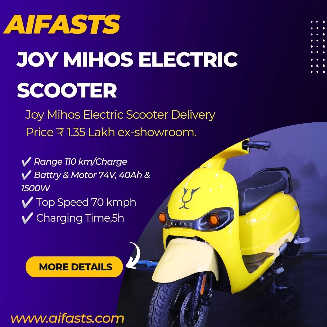ThakurainKatya1's tweet photo. Joy Mihos Electric Scooter 
Joy Mihos Electric Scooter Delivery Price ₹ 1.35 Lakh ex-showroom.

✅ Range 110 km/Charge
✅ Battry &amp; Motor 74V, 40Ah &amp; 1500W
✅ Top Speed 70 kmph
✅ Charging Time,5h 
#scooters #Automotive #AiFasts https://t.co/rA48vApAB0