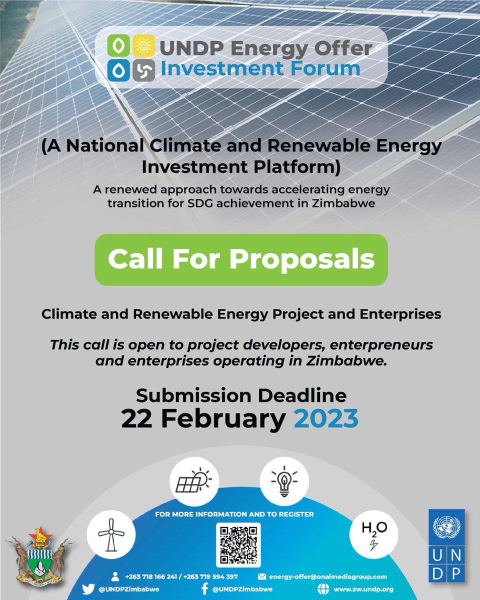 Call for proposals 📢 Do you have a project or enterprise in Climate and renewable energy? Here’s an opportunity, take part in the Energy Offer Investment Forum Applications are open until 22 February 2022 Submit your proposal ➡️bit.ly/3YHQxir