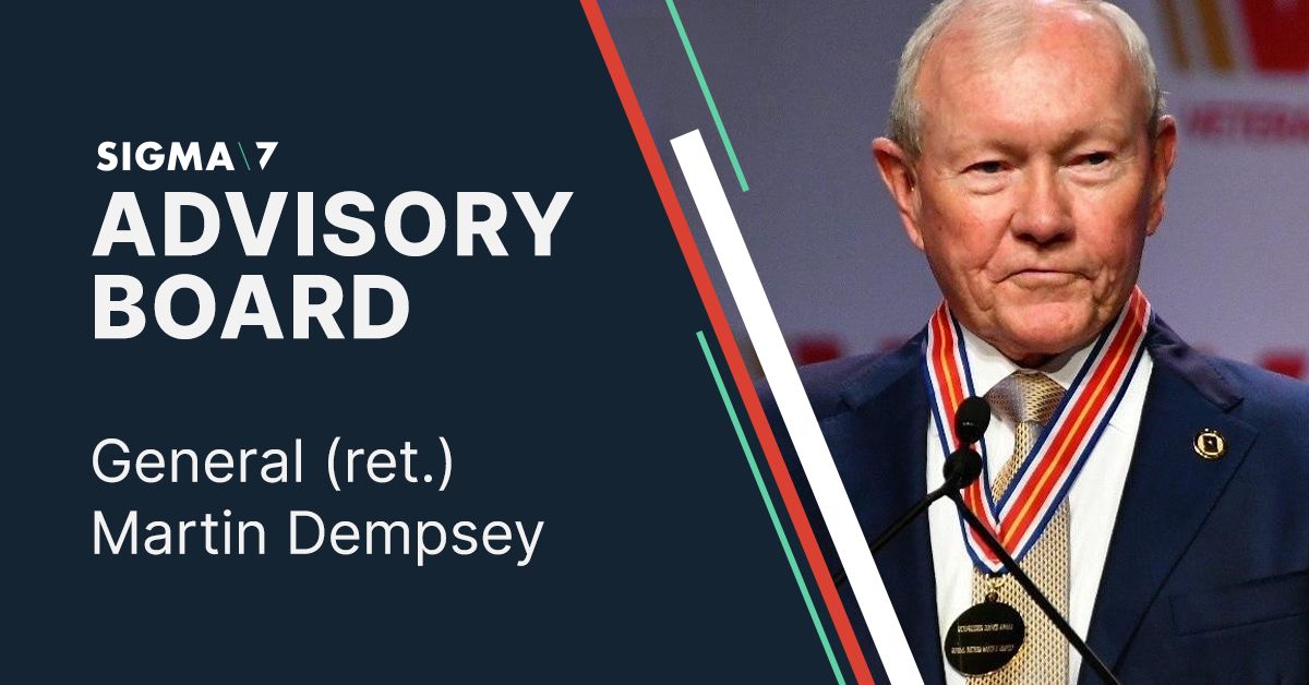 S7RiskGroup's tweet photo. Sigma7 is honored to welcome @Martin_Dempsey to our Advisory Board. 

General (ret.) Dempsey served as the 18th Chairman of the Joint Chiefs of Staff and is one of TIME magazine's most influential people. Read his statement and the full press release here: https://t.co/vnQed1WRum https://t.co/NlsVQyiZqO