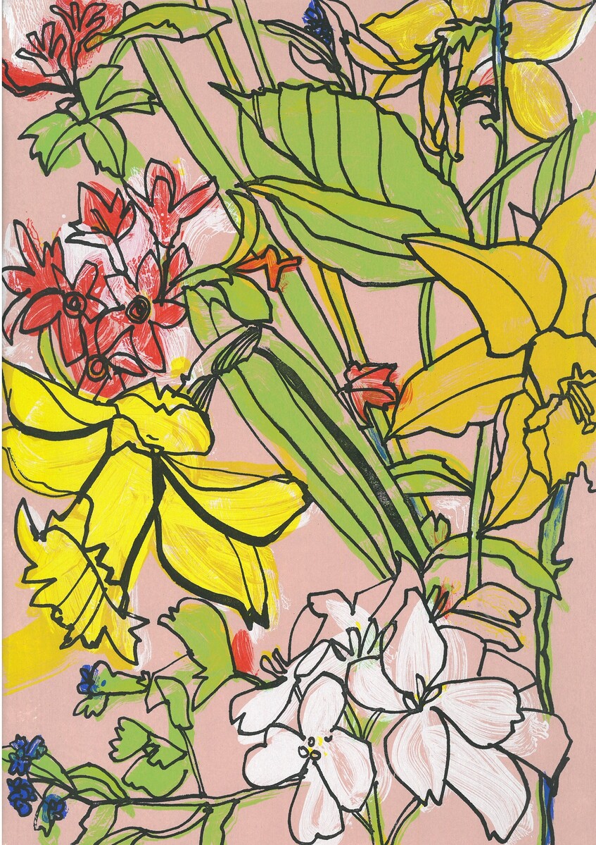 Valentine's Day Checklist:

Flowers ✔️
Something pink ✔️
The chance to highlight our latest acquisition ✔️ 

This fantastic screen print, 'Anna's Spring Garden',  was made in 2014 by Emily Gillmor.