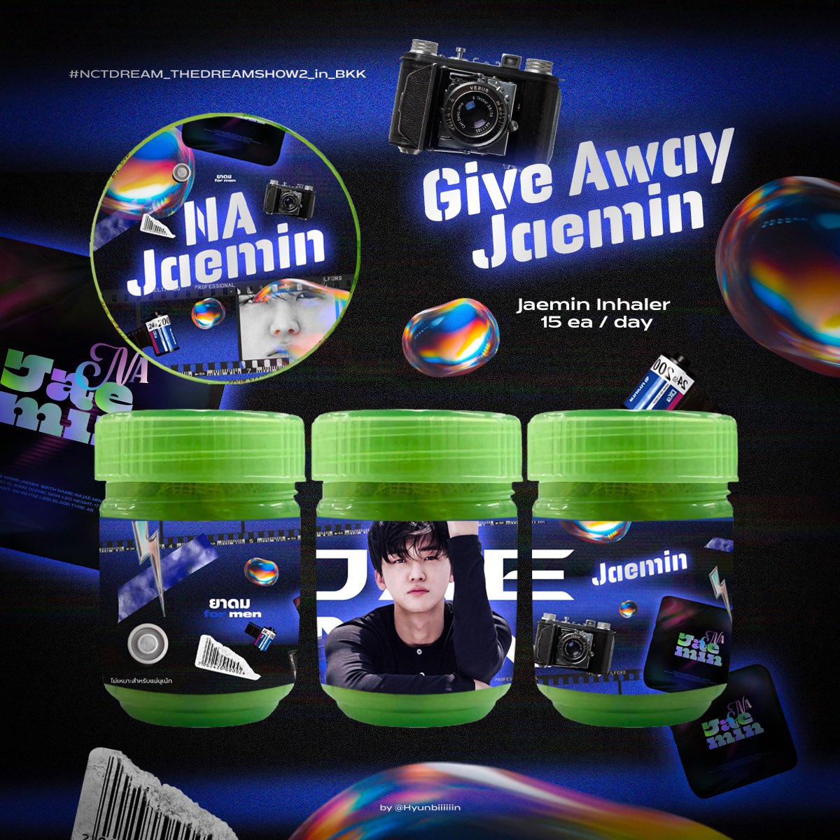 Pls rt

Give Away 📸

ยาดม for men 💪🏻

Jaemin Inhaler 15 ea / day

📌 Impact Arena
🗓️ 10-12 March 2023
🕒 TBA

#NCTDREAM_THEDREAMSHOW2_in_BKK
#JAEMIN