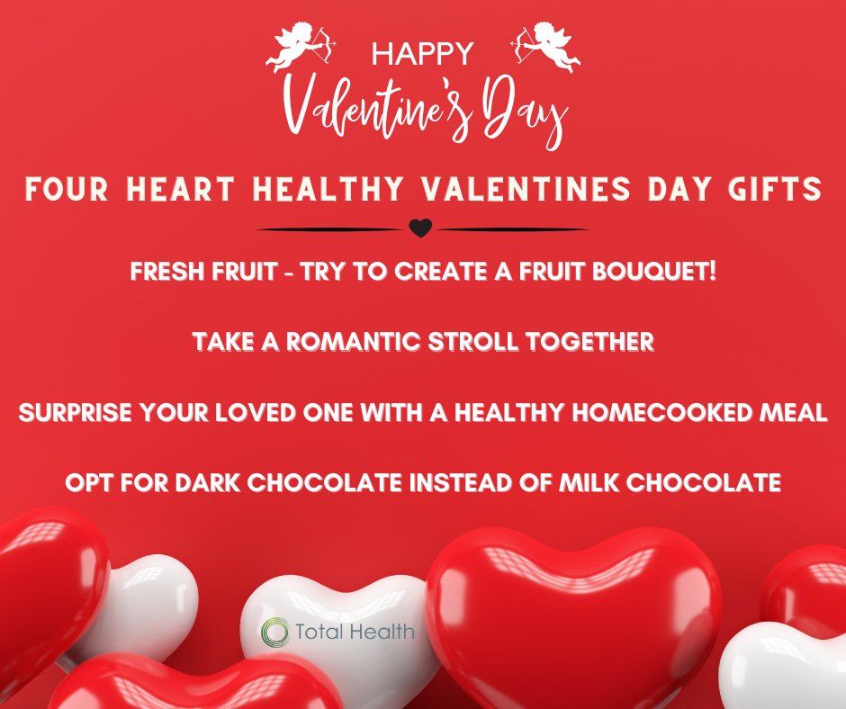 TotalHealthPMR's tweet photo. Happy Valentine's Day from all of us at Total Health! Check out these four heart-healthy gift ideas. 

#hearthealth #valentinesday #valentine #love #loveisintheair #love #darkchocolate #nj #njlove #florhampark #berkeleyheights #vday #vdaygifts #vdaygiftideas https://t.co/P85LrDG8bV