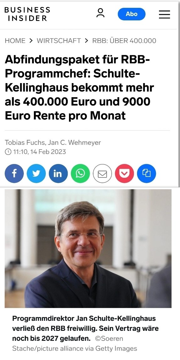 OERRBlog's tweet image. Programmdirektor Schulte-Kellinghaus verließ den RBB freiwillig. Als Abfindung bekommt er über 400.000 € und zudem eine Rente von 9.000€ pro Monat. #ReformOerr #OERRBlog
