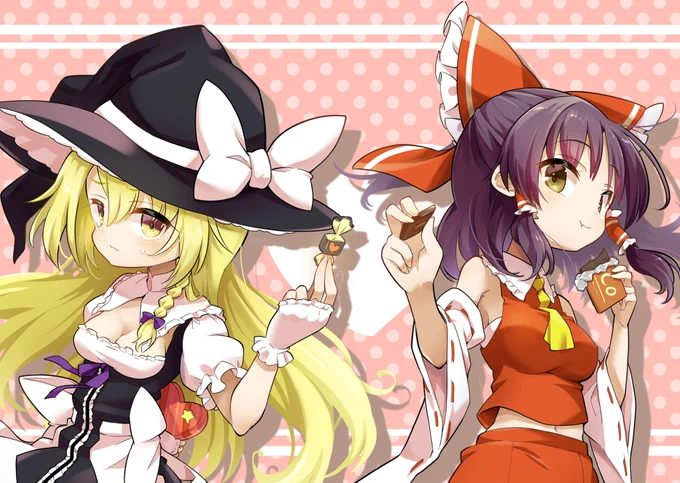 バレンタイン絵で霊夢と魔理沙をば 