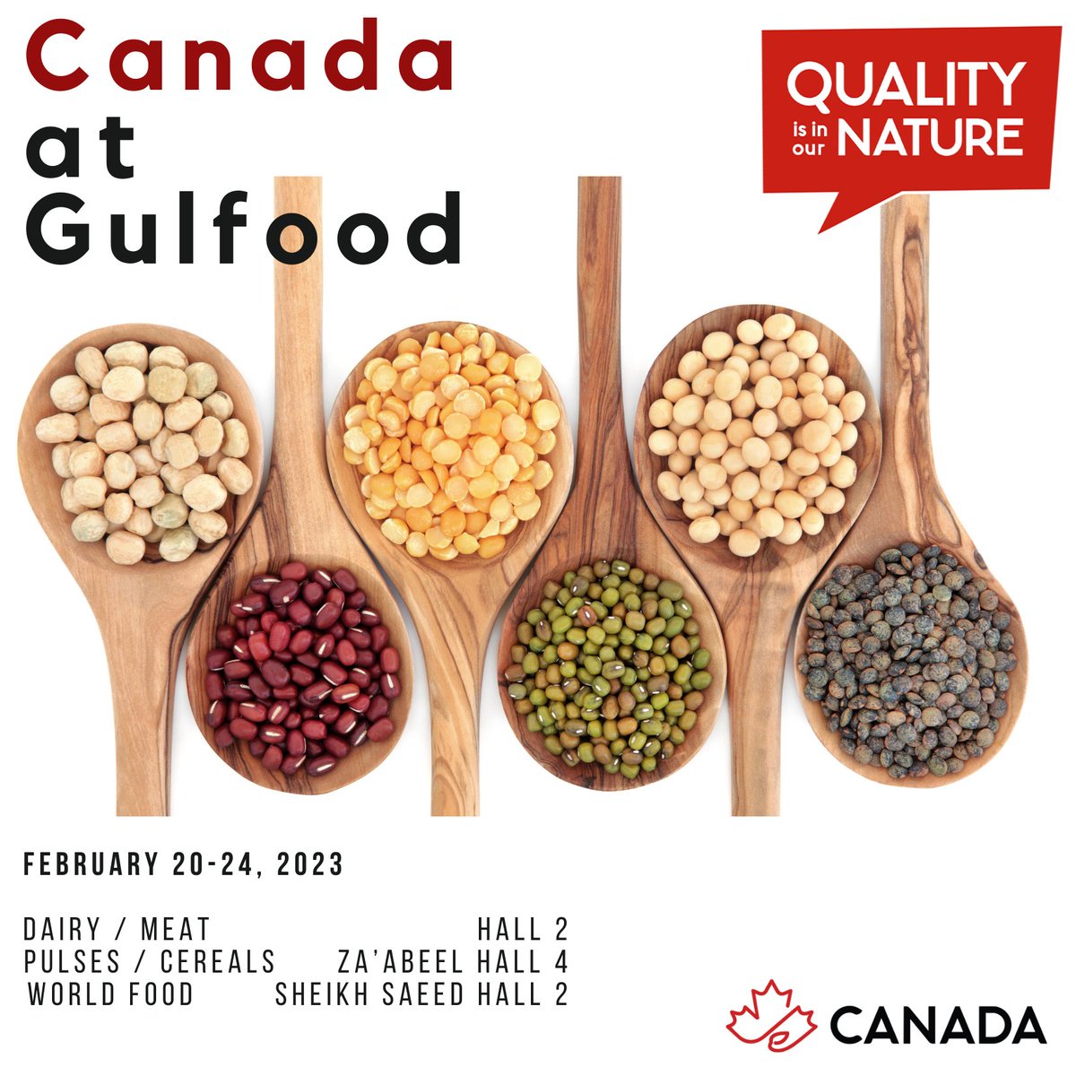 Canada is satisfying the world’s appetites while cultivating a sustainable future! 
See you <a href="/Gulfood/">Gulfood</a> in Dubai next week!
#Gulfood #gulfood2023 #exhibition #DWTC #organic #tradeshow #sustainableeating #snacks #UAE #pulses #halalmeat #foodpackaging #bakery #dairy #maple