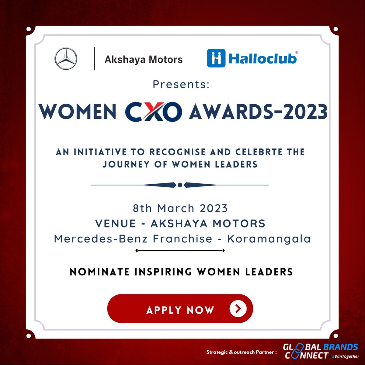 halloclub's tweet photo. Celebrate International Women's Day by recognizing the powerful women leaders in your life!

Halloclub &amp; Akshaya Benz presents WOMEN CXO AWARDS 2023- An initiative to recognize and celebrate the journey of women leaders! https://t.co/OcCYnDG7NH