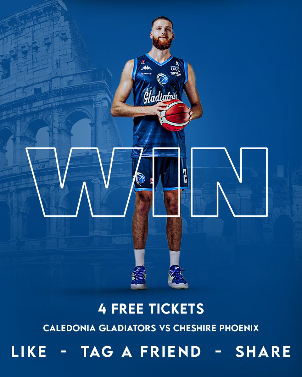 Cal_Gladiators's tweet photo. We are giving a lucky fan a chance to WIN 4 x tickets for this Friday's fixture against @CheshireNix! 🏴󠁧󠁢󠁳󠁣󠁴󠁿🏀

To enter, you must do the following:

- Like this post.
- Share this post
- Tag a friend in the comments below.

#KnowOurName #WeAreCaledonia #GoGladiators https://t.co/ad5KXXxbT6
