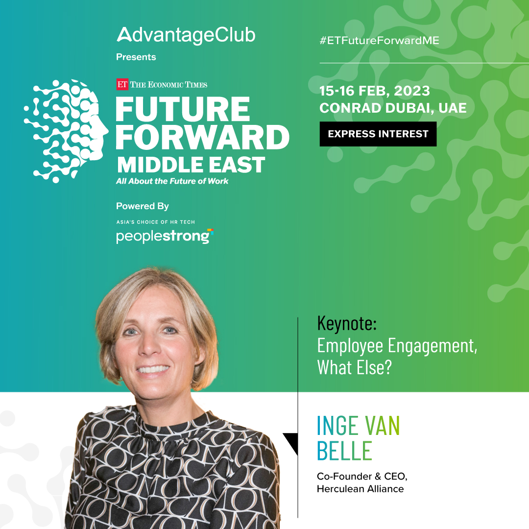 The #FutureOfWork is here and we're excited to present our speaker for #ETFutureForwardME, <a href="/IngeVanBelle/">Inge Van Belle</a>, Co-Founder &amp; CEO, <a href="/FeelHerculean/">HerculeanAlliance</a> for a Keynote Address on "Employee Engagement, What Else?"

Express Interest - zcu.io/bm75