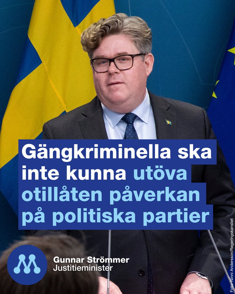 moderaterna's tweet photo. Den organiserade brottsligheten är beroende av personer som i sitt jobb fattar myndighetsbeslut, utfärdar intyg eller andra underlag. Regeringen ser mycket allvarligt på när någon försöker påverka enskilda förtroendevalda, politiska partier och beslutande församlingar. https://t.co/VhlY1ryVqc