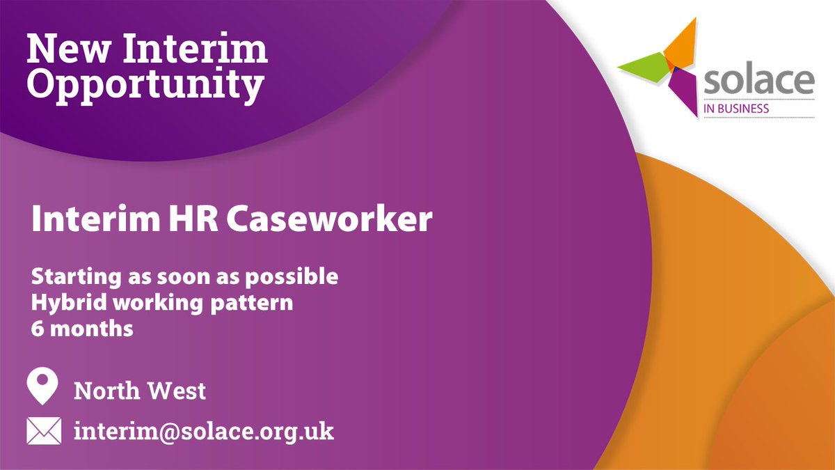 ClaireCleaver3's tweet photo. We are looking for an interim HR Caseworker to support our client in the North West.

If you would like additional information, please contact: interim@solace.org.uk https://t.co/orN66iT9A2