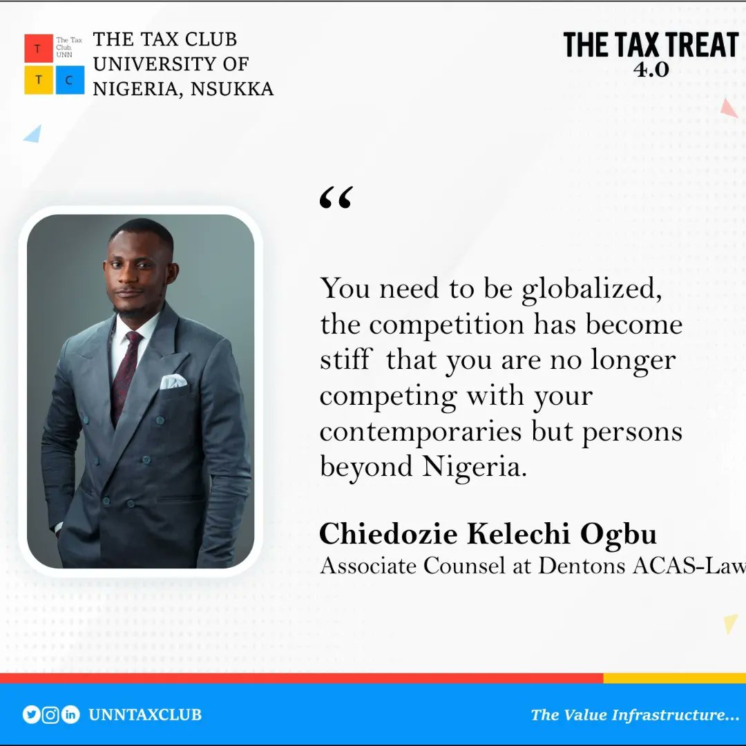 Unntaxclub's tweet photo. Nuggets from Chiedozie Kelechi Ogbu in the just concluded Tax Treat 4.0
Thank you Sir, for such an insightful session ๐ซ
#taxclub
#ttcunn
#taxtreat
#valueinfrastructure
#Finance https://t.co/kQe1CbCWSK