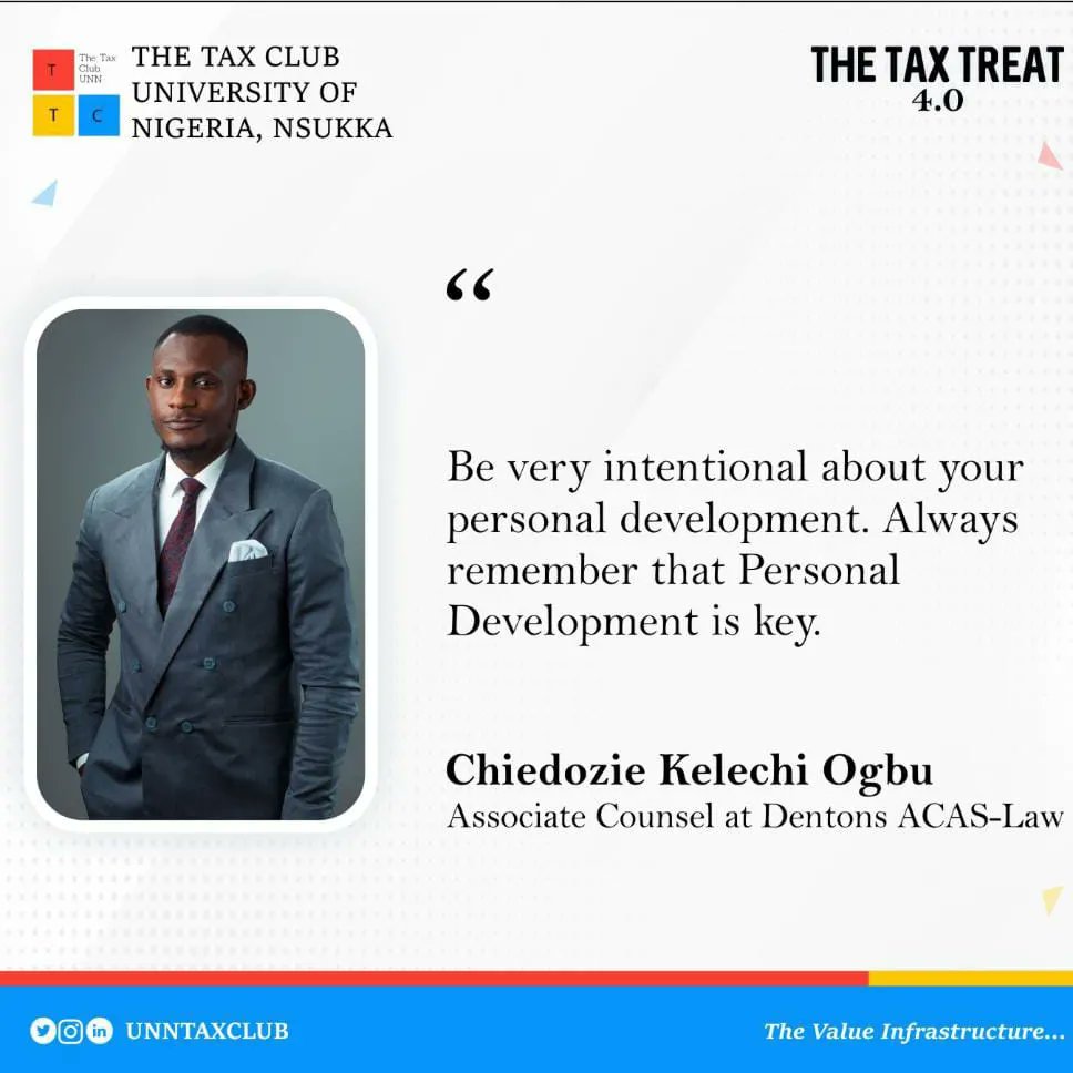 Unntaxclub's tweet photo. Nuggets from Chiedozie Kelechi Ogbu in the just concluded Tax Treat 4.0
Thank you Sir, for such an insightful session ๐ซ
#taxclub
#ttcunn
#taxtreat
#valueinfrastructure
#Finance https://t.co/kQe1CbCWSK