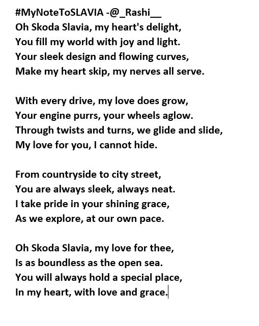 _Rashi__'s tweet photo. @SkodaIndia Here's my micro poetry for #MyNoteToSLAVIA https://t.co/BoHymSXoHq