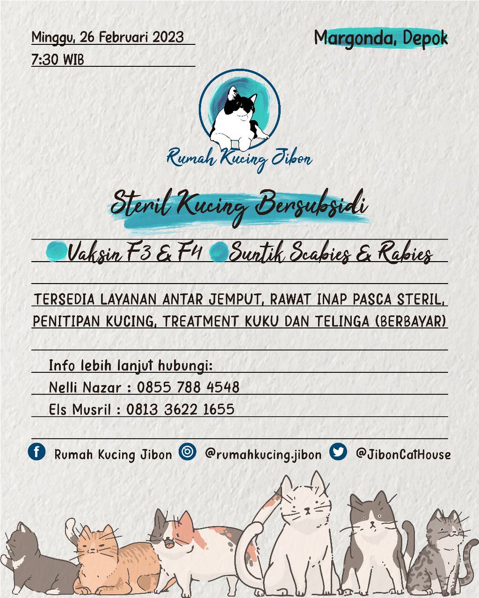 JibonCatHouse's tweet photo. Info steril dan vaksin kucing subsidi Depok #sterilkucing #sterilsubsidi #sterilkucingsubsidi #infosteril #infosterilsubsidi #infovaksin #sterildepok #sterilkucingdepok @cikukucing @bintik_ @ADefenders @catrescuedotid https://t.co/kYhzF84kug