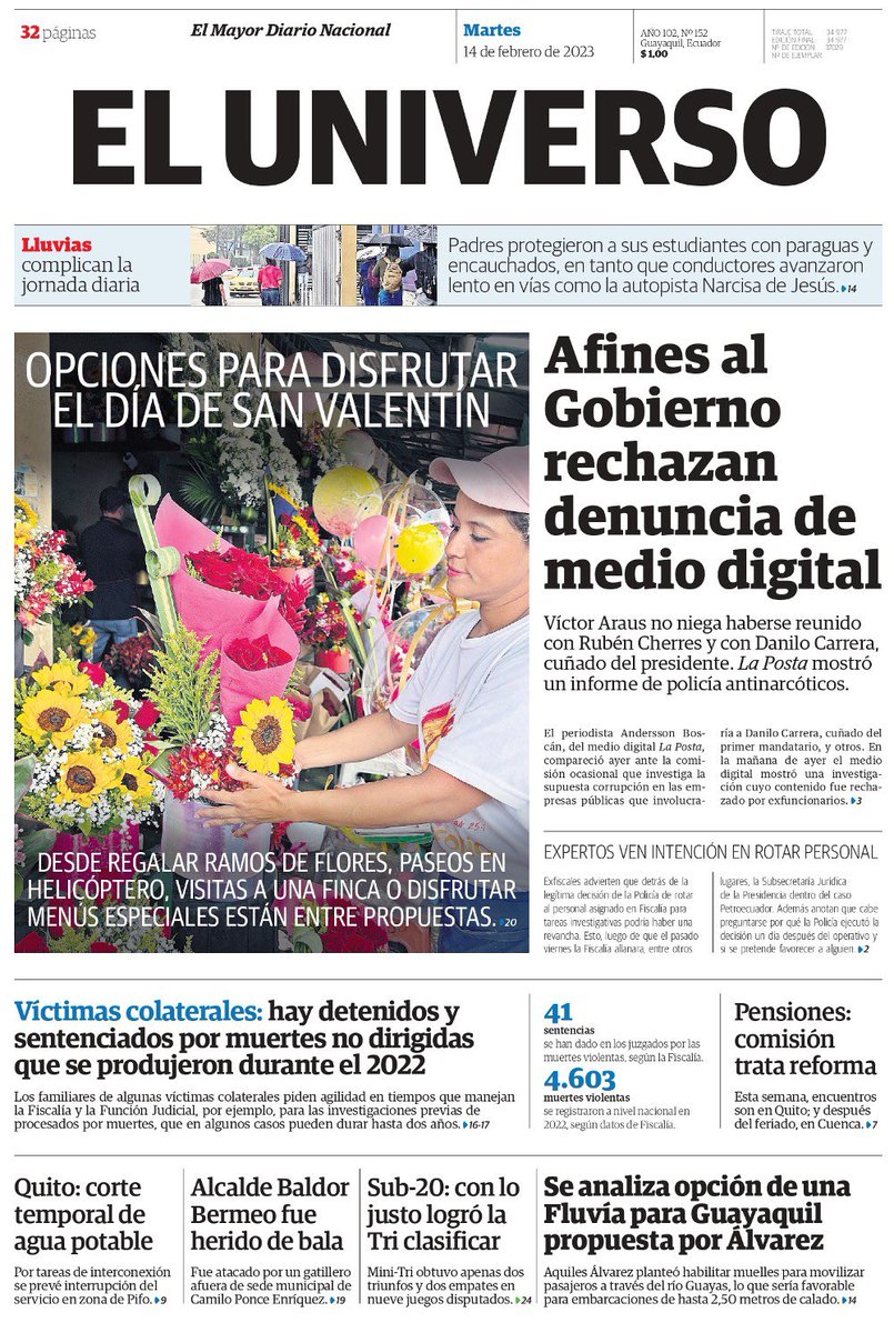 Informa_EC's tweet photo. 🇪🇨¡Buenos días! 
📰Hoy, martes 14 de febrero de 2023, compartimos las principales portadas de la prensa escrita del país. https://t.co/dKVhPLmgEL