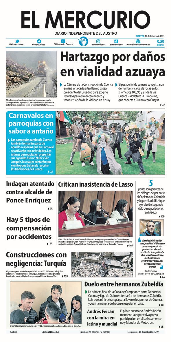 Informa_EC's tweet photo. 🇪🇨¡Buenos días! 
📰Hoy, martes 14 de febrero de 2023, compartimos las principales portadas de la prensa escrita del país. https://t.co/dKVhPLmgEL