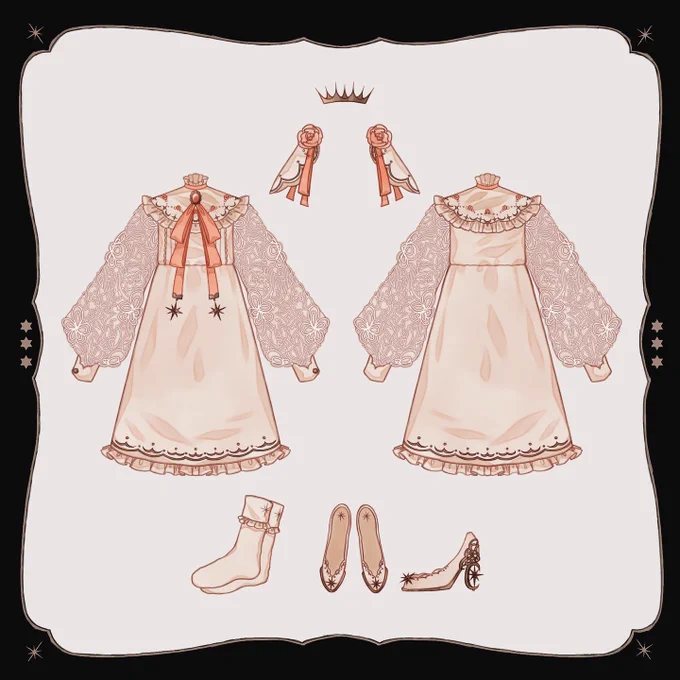 #Littarium この可愛いお洋服はDALI様 に冬服として仕立てて頂きました豪華なコートもあるので、次の機会に羽織ってるの描きたいな…素敵なデザインありがとうございました 