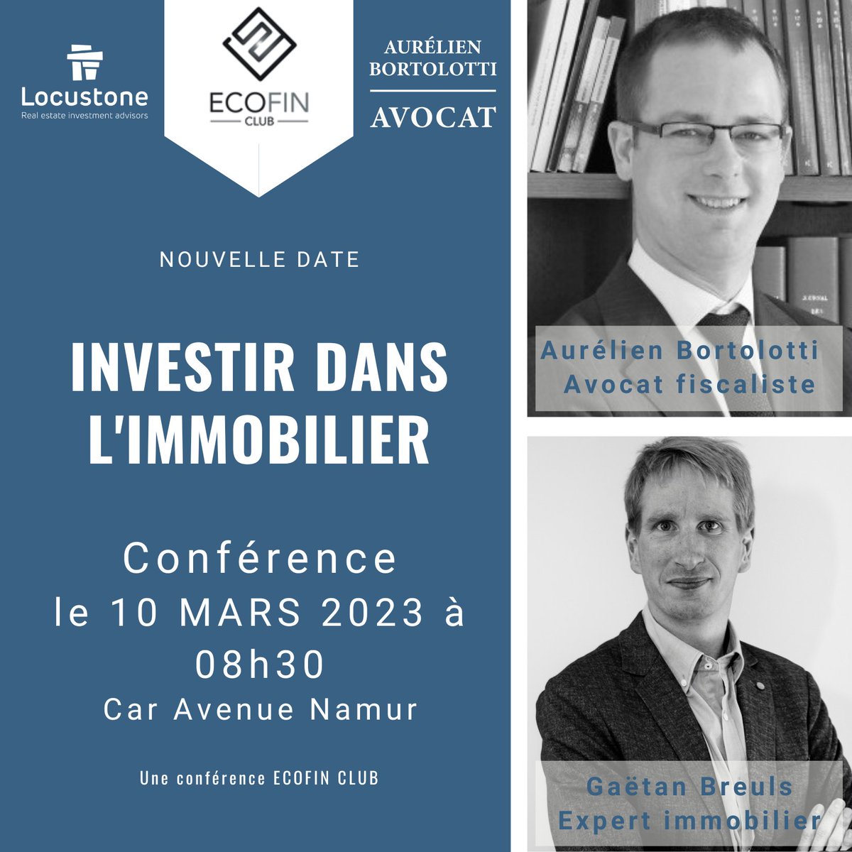 immoLocustone's tweet photo. NOUVELLE DATE !
Nous avons le plaisir de vous annoncer la réédition de la conférence organisée par 
@ECOFINCLUB  sur les perspectives d'investissement immobilier en 2023 et ses répercussions fiscales.
Rdv le 10/03/23 de 8h30 à 10h30 à #Namur
Inscription: https://t.co/r6DeYltQb2 https://t.co/0vn9rRdz14