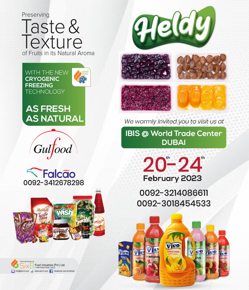SixPvt's tweet photo. We are excited to share that Six B Food Industries is going to attend Gulfood 2023 mega expo at World Trade Center Dubai.

Come, meet us and lets explore opportunities in Global Market.

#Gulfood2023 #WorldTradeCenterDubai #megaexpo #gulfooddubai #foodexpo #food https://t.co/sj1ayu5ZDn