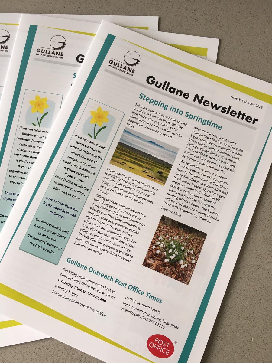 AssocGullane's tweet photo. The Gullane Spring newsletter has arrived!!
Anyone able to help with deliveries, maps &amp; newsletters available in Recreation Hall (behind tennis courts) 11-2pm today or message us for alternative pickup. 
Many thanks to our volunteers 👍 https://t.co/rQgWMPjqlE