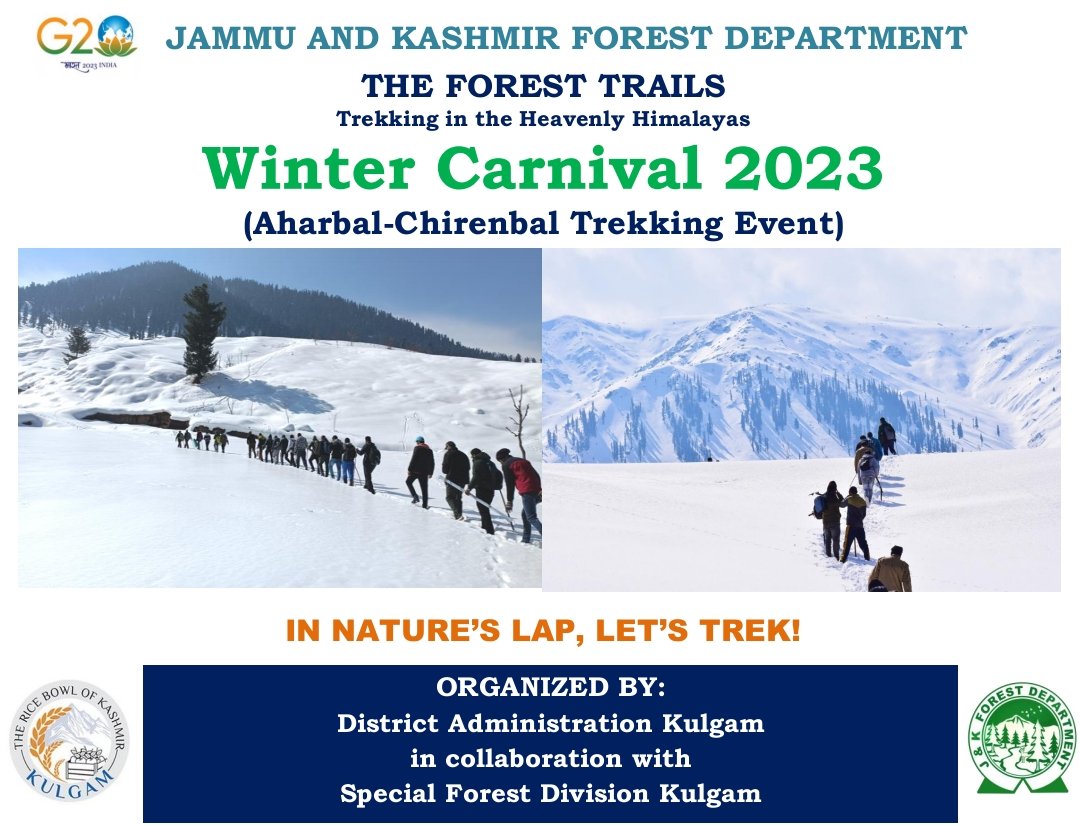 GoGreenKulgam's tweet photo. @DcKulgam in collaboration with  @GoGreenKulgam is organising a two day winter trekking-Aharbal Chiranbal event on 16th &amp; 17th feb 2023 at Aharbal. All are cordially invited to join the event &amp; explore Kulgam.
@DrBilalbhatIAS @IRFAN2040 @syedwasimJKFS. https://t.co/x3L44Dm6ci