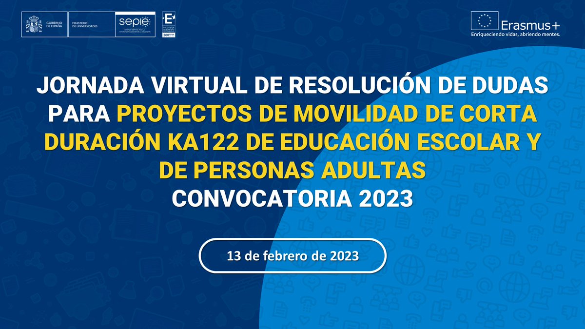 sepiegob's tweet photo. 📣📚 Ya están disponibles las presentaciones y el vídeo de la jornada virtual de resolución de dudas para Proyectos de movilidad de corta duración KA122 de Educación Escolar y de Personas Adultas.
 
🗓️ 13 de febrero del 2023.

Acceso al material 👉 https://t.co/ynlk7v8QZ0 https://t.co/PeuKbmTXWJ