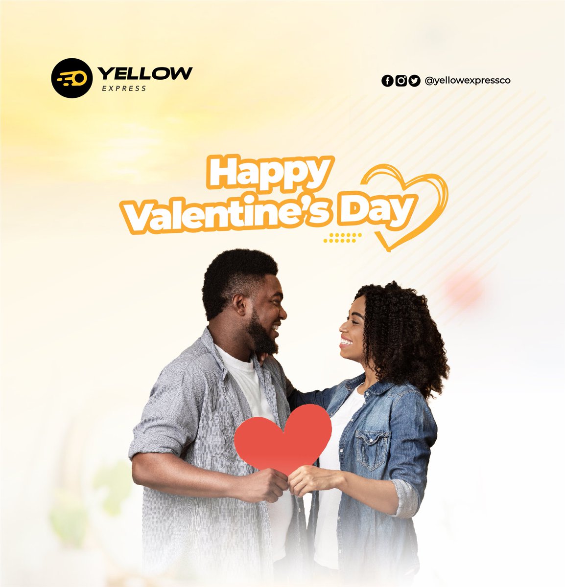 yellowexpressco's tweet photo. Love is in the air, kindly remove your nose mask 🥳..HAPPY VALENTINE’s DAY 

Don’t forget to send your partner a gift with the most reliable logistics company ‘YELLOW EXPRESS’

Send us a message on 09030213042

#ValentinesDay #ValentinesDay2023 #AtikuMyVal #dispatchridersinlagos https://t.co/fcXoD60Pf3