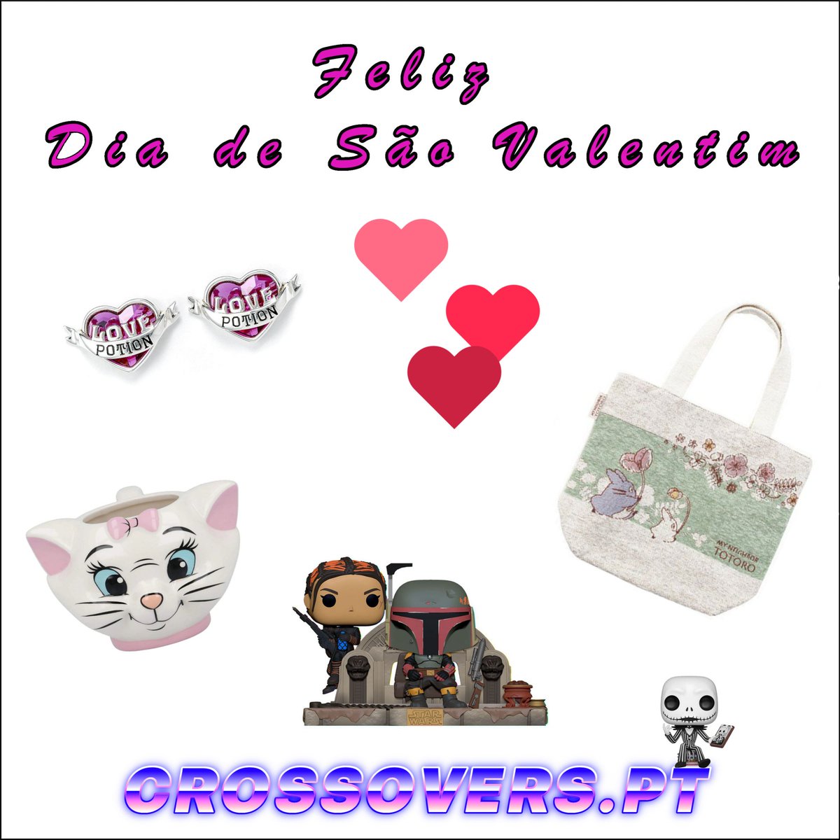 CrossoversPT's tweet photo. Feliz Dia de São Valentim a todos!

#Crossoverspt #SaoValentim #DiadosNamorados #Romance #Romantic #Love #Heart #Xoxo #LovePotion #HarryPotter #Disney #Totoro #BobbaFett #JackSkellington #WizardingWorld #Valentines #lojaonline #PT #Amor #popculture #FunkoPop #brincos #Namorados https://t.co/uFLn3iYcZ5