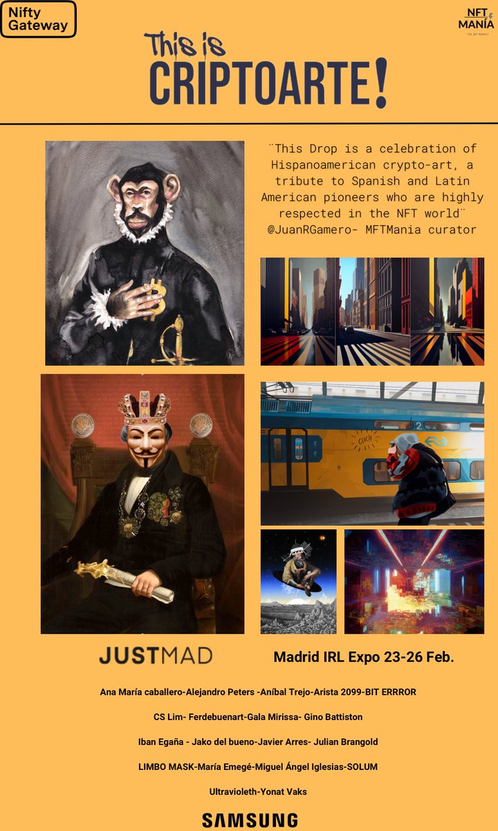 TheArtMarketHub's tweet photo. 👨🎨👩🎨 Los #criptoartistas hispanos 🌏tendrán su reconocimiento
🗓23/26 Febrero
🏷 #Madrid -#SemanadelArte
🔥Te lo vas a perder? https://t.co/I2sTWvQW5d