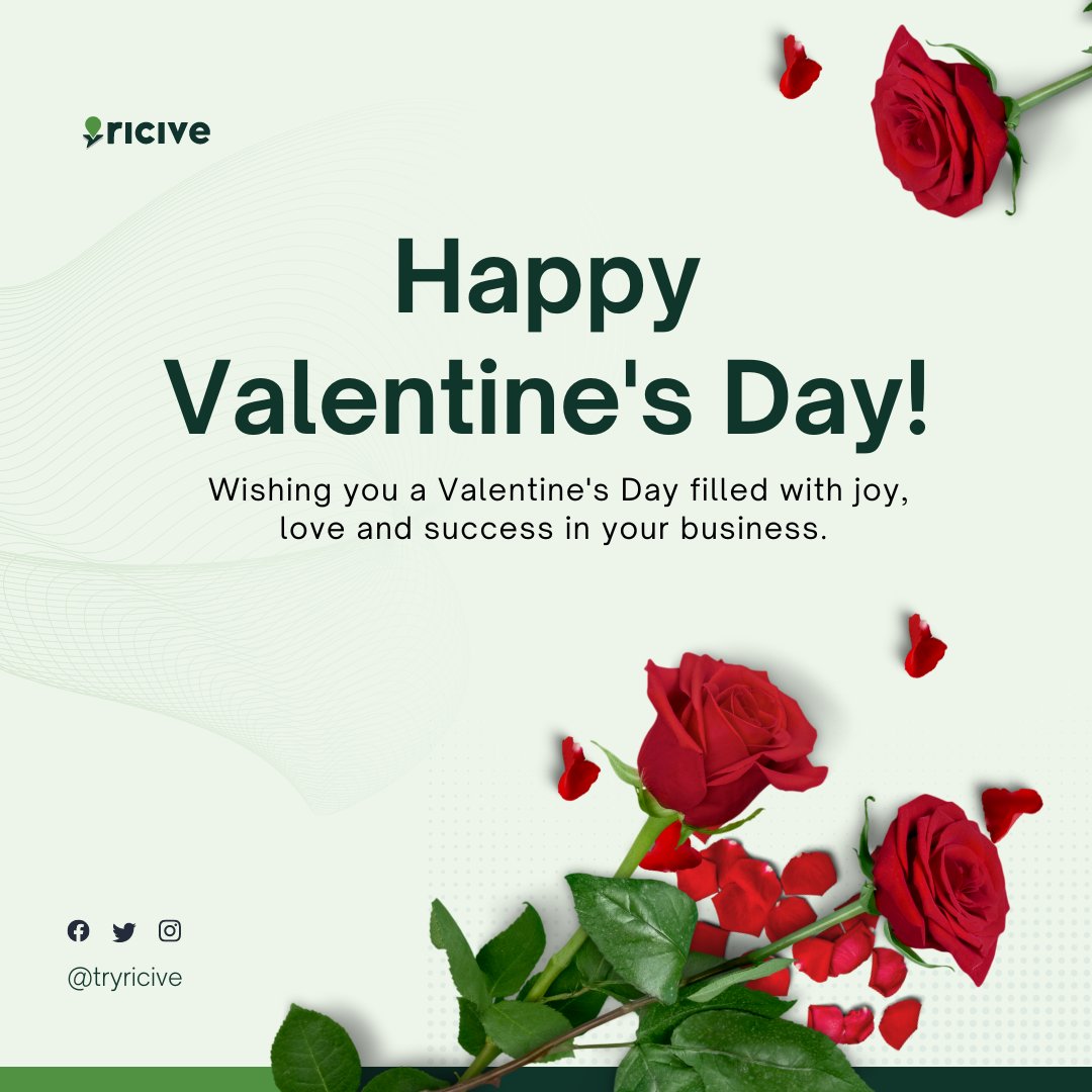 tryRicive's tweet photo. Ricive is wishing you a Valentine's Day filled with joy, love and success in your business. May your hard work and dedication bring you closer to achieving your goals and may your business continue to thrive in the coming year. 

Happy Valentine's Day!💚💚

#february14 #tryricive https://t.co/O5lz4Ezjwh